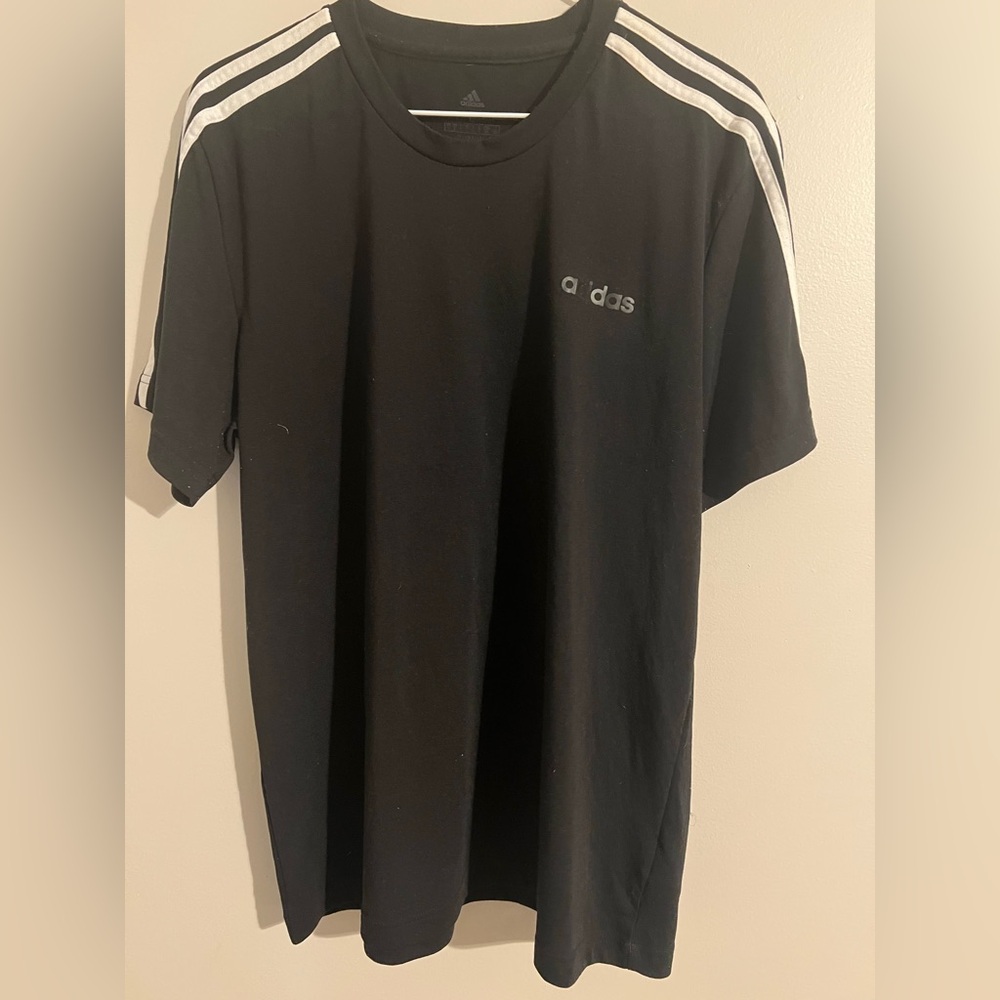 SOLD Large Adidas Black Tee with White Stripes